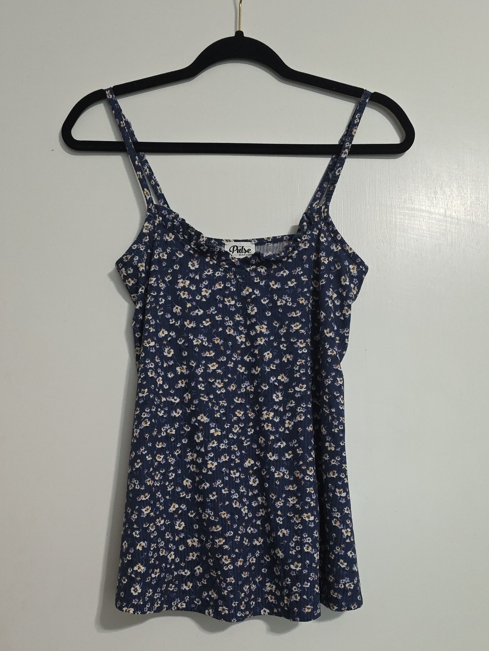 The Pulse Boutique Navy Floral Spaghetti Strap Tank Top